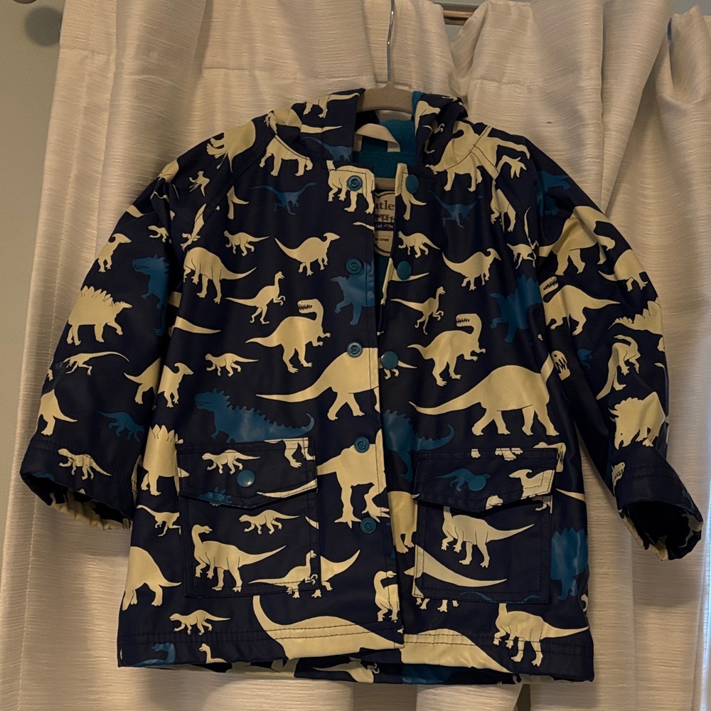 Hatley Kids Dinosaur Print Raincoat - Blue and Cream